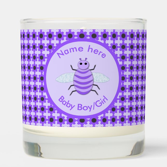 Cute Purple Baby Bee Gender Reveal Neutral Custom Scented Candle (Front)