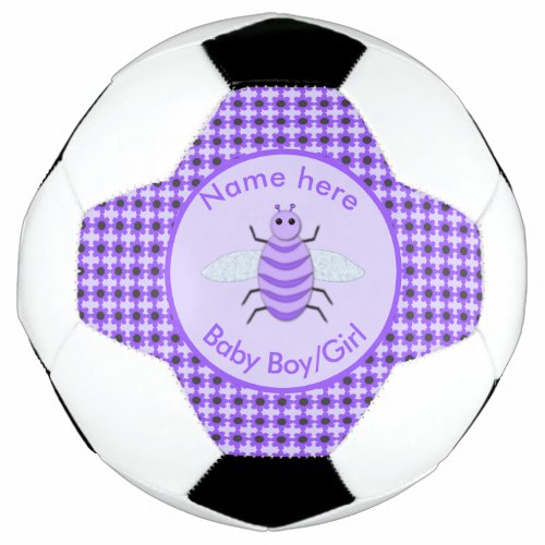 Cute Purple Baby Bee Gender Reveal Neutral Custom Soccer Ball