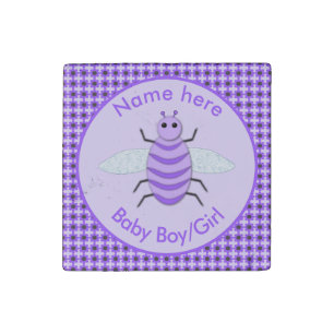 Cute Purple Baby Bee Gender Reveal Neutral Custom Stone Magnet