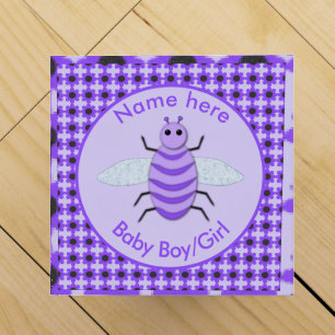 Cute Purple Baby Bee Gender Reveal Neutral Custom Wine Box