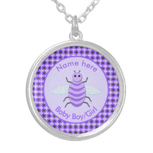 Cute Purple Baby Bee Gender Reveal Neutral Silver Plated Necklace