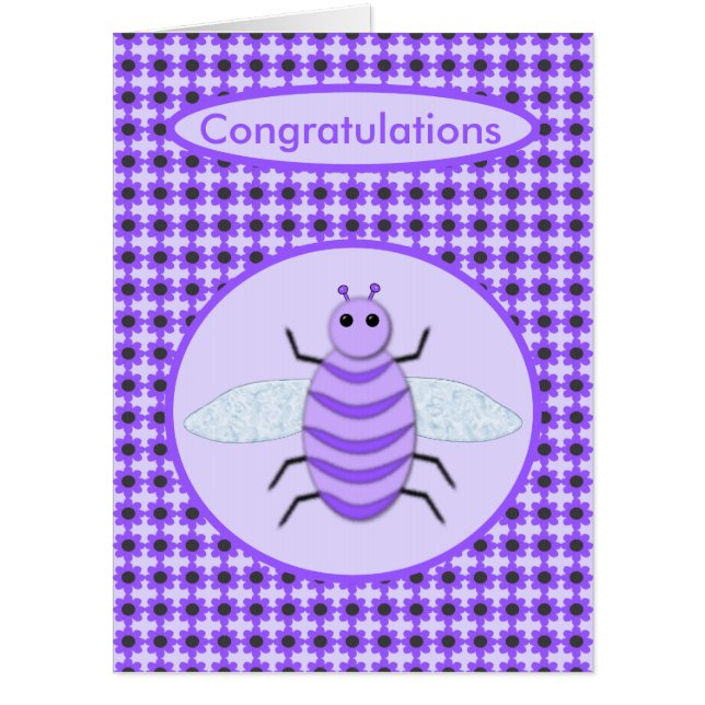 Cute Purple Baby Bee Neutral Congratulations Card (Front)