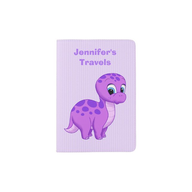 Cute Purple Baby Brontosaurus Dinosaur Passport Holder (Front)