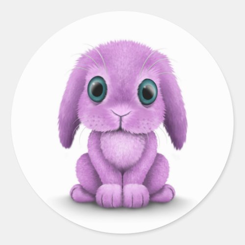 Cute Purple Baby Bunny on White Classic Round Sticker
