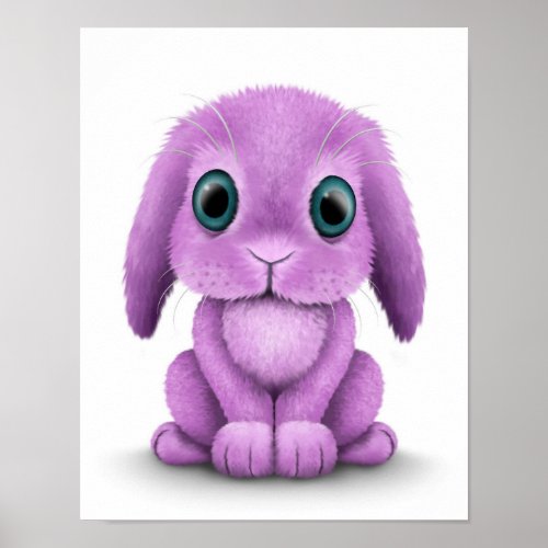 Cute Purple Baby Bunny on White Poster