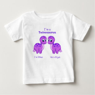 Cute Purple Baby Dinosaur Twins Personalized Baby T-Shirt