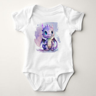 Cute Purple Baby Dragon Watercolor Baby Bodysuit