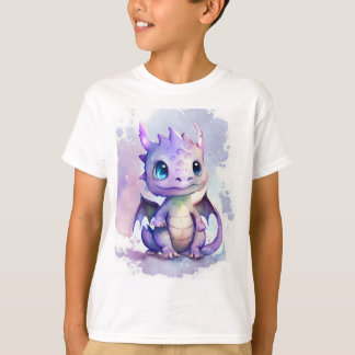 Cute Purple Baby Dragon Watercolor Design T-Shirt