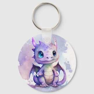 Cute Purple Baby Dragon Watercolor Keychain