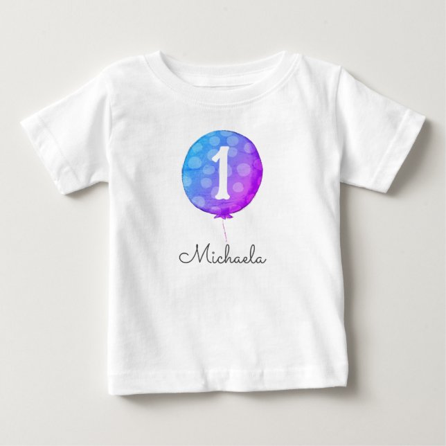 Cute Purple Baby Girl Balloon 1st Birthday Toddler T-Shirt (Front)