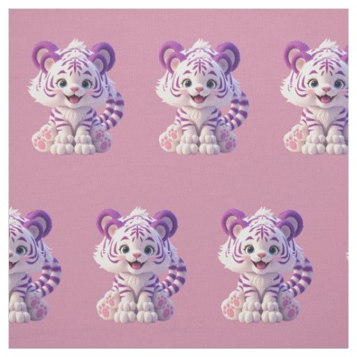 Cute Purple Baby Tiger Cotton Fabric
