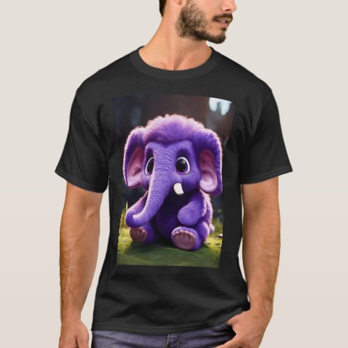 Cute Purple Baby Woolly Mammoth With Big Eyes  T_Shirt