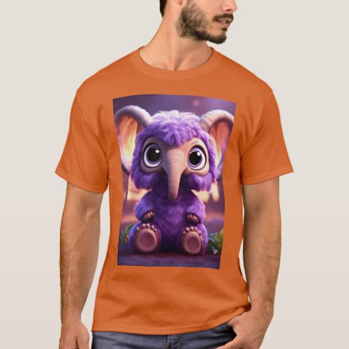 Cute Purple Baby Woolly Mammoth With Big Eyes  T_Shirt