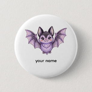Cute Purple Bat Halloween Colored Pencil Illustrat Button