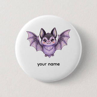 Cute Purple Bat Halloween Colored Pencil Illustrat Button