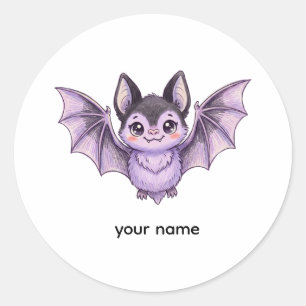 Cute Purple Bat Halloween Colored Pencil Illustrat Classic Round Sticker