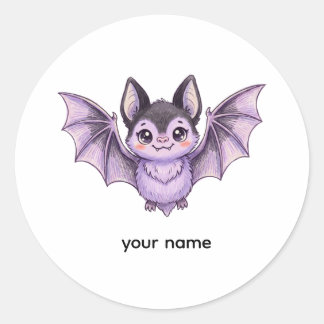 Cute Purple Bat Halloween Colored Pencil Illustrat Classic Round Sticker