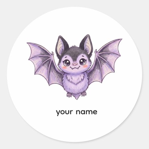 Cute Purple Bat Halloween Colored Pencil Illustrat Classic Round Sticker