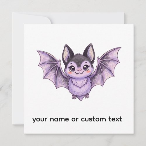 Cute Purple Bat Halloween Colored Pencil Illustrat Invitation