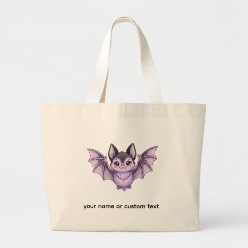 Cute Purple Bat Halloween Colored Pencil Illustrat Large Tote Bag
