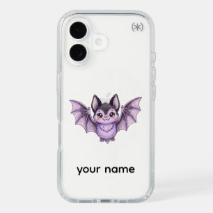 Cute Purple Bat Halloween Colored Pencil Illustrat iPhone 16 Case