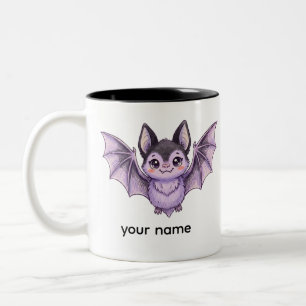 Cute Purple Bat Halloween Colored Pencil Illustrat Two-Tone Coffee Mug
