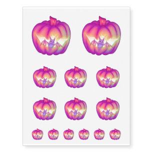 Cute Purple Bat Inside Carved Jack-o'-Lantern Temporary Tattoos