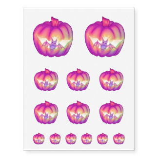 Cute Purple Bat Inside Carved Jack-o'-Lantern Temporary Tattoos
