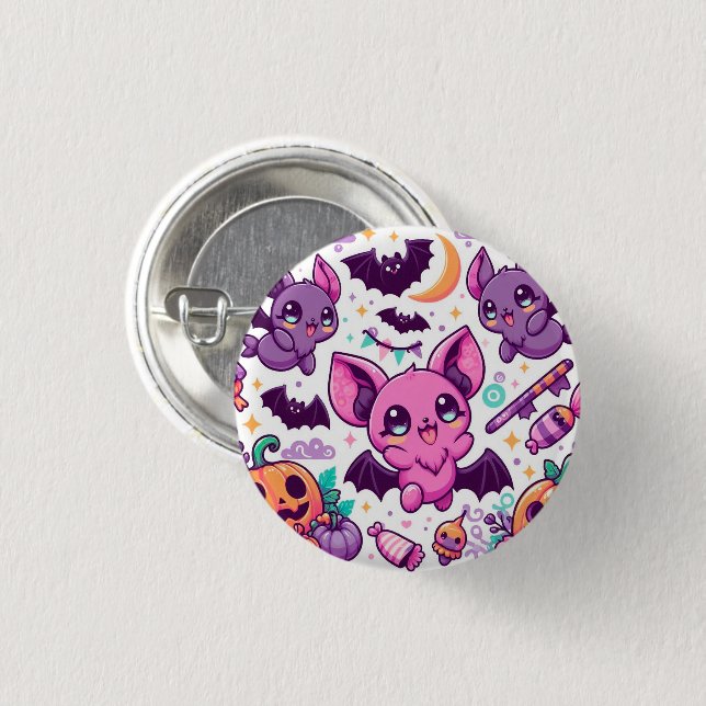 Cute purple bats halloween candy button (Front & Back)