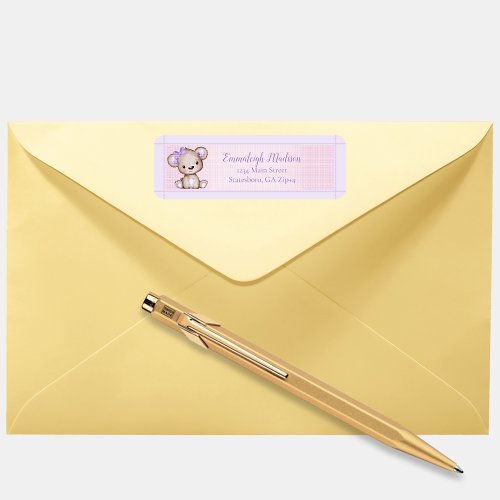 Cute Purple Bear Girl Baby Shower Return Address Label