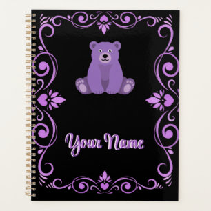 Cute Purple Bear Ornate Damask Frame Art Planner