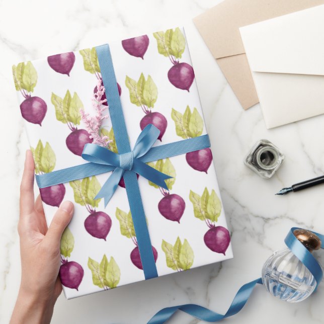 Cute Purple Beetroot Watercolor Vegan Wrapping Paper (Gifting)