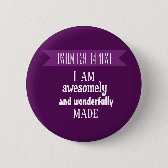  Cute Purple Bible Verse Positive Affirmation Button (Front)