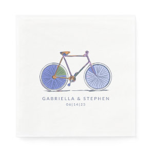 Cute Purple Bicycle Line Art Drawing Personalized  Napkins