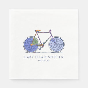 Cute Purple Bicycle Line Art Drawing Personalized  Napkins