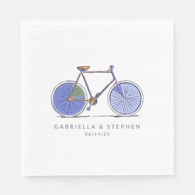 Cute Purple Bicycle Line Art Drawing Personalized  Napkins (Front)