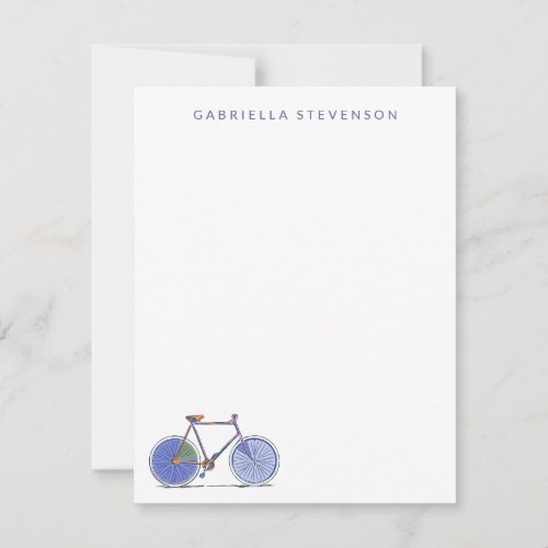 Cute Purple Bicycle Line Art Drawing Personalized  Note Card