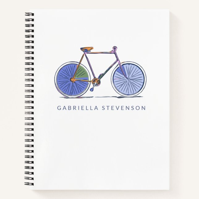 Cute Purple Bicycle Line Art Drawing Personalized  Notebook (Front)