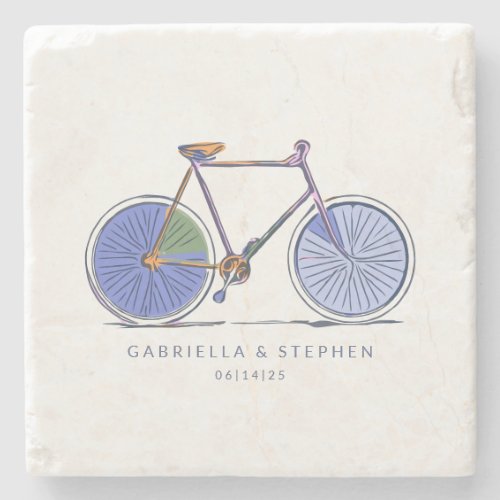 Cute Purple Bicycle Line Art Drawing Personalized  Stone Coaster