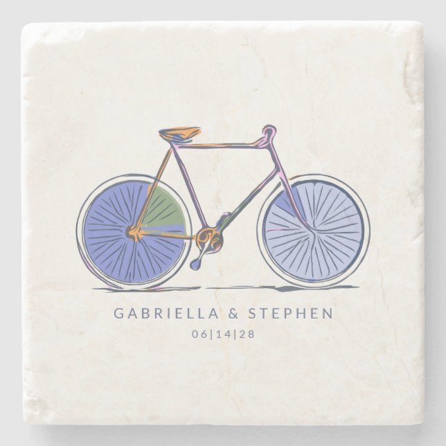 Cute Purple Bicycle Line Art Drawing Personalized  Stone Coaster (Front)