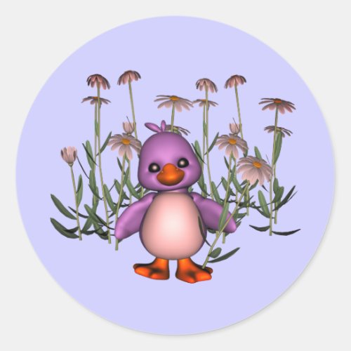 Cute Purple Bird Daisy Flowers  Classic Round Sticker