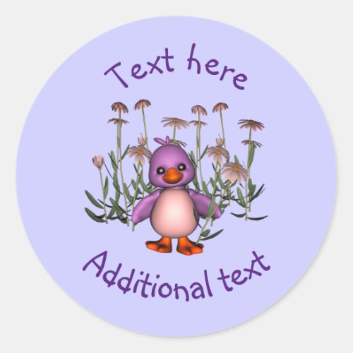 Cute Purple Bird Daisy Flowers Personalized Classic Round Sticker