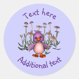 Cute Purple Bird Daisy Flowers Personalized Classic Round Sticker