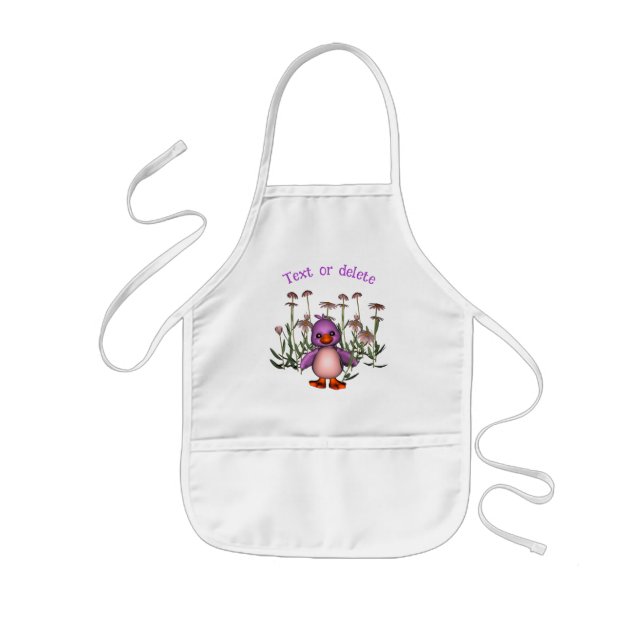 Cute Purple Bird Daisy Flowers Personalized Kids' Apron (Front)