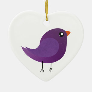 Cute Purple Bird Illustration Ceramic Ornament