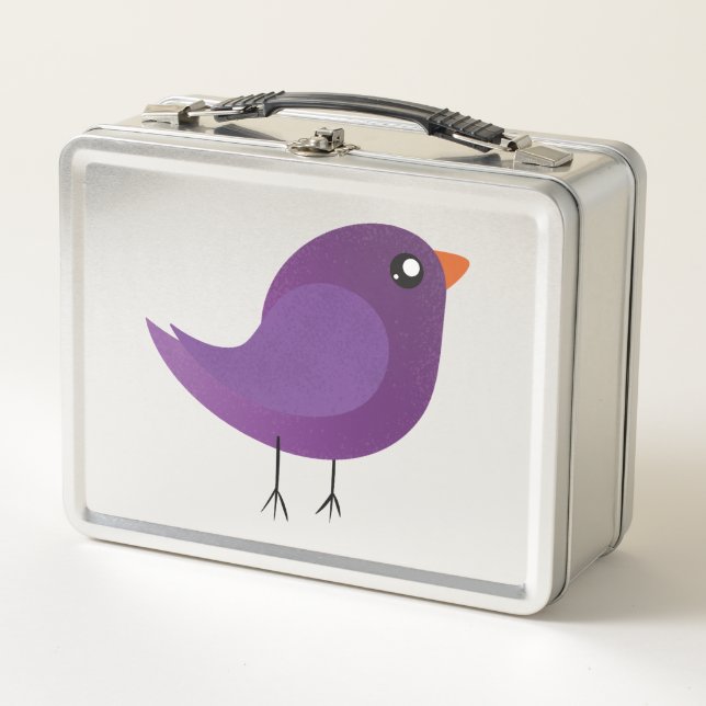 cute purple bird metal lunch box (Front)