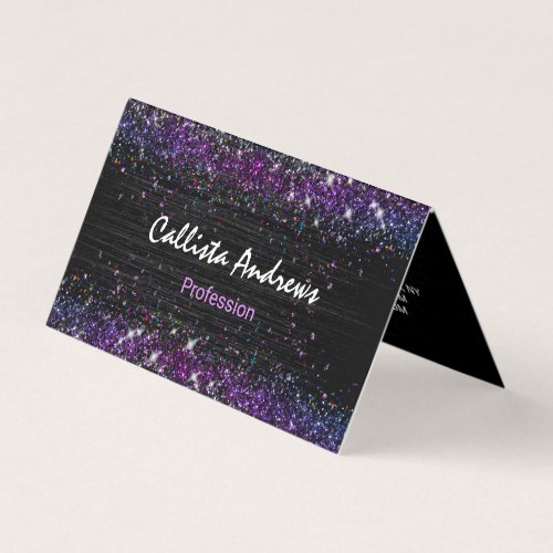 Cute purple black faux glitter business card