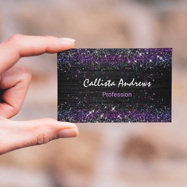Cute purple black faux glitter business card (Creator Uploaded)