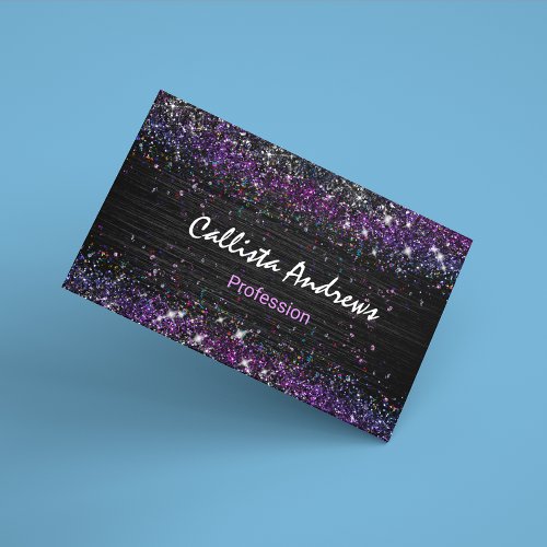 Cute purple black faux glitter business card magnet