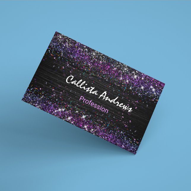 Cute purple black faux glitter business card magnet (Creator Uploaded)